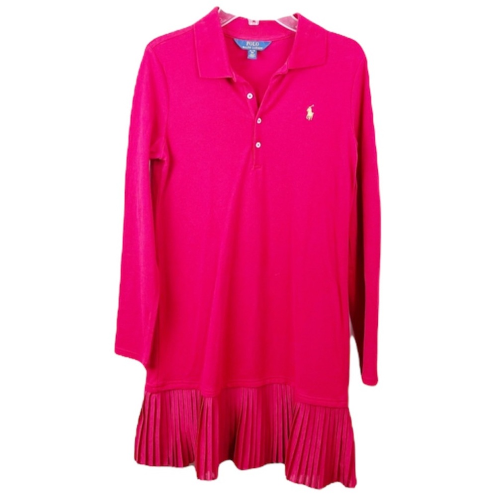 Ralph Lauren Girls Long sleeve pleated hem knee length dress